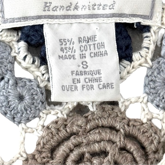 Express Tricot Blue-Cream-Tan Hand Knitted Long Sleeve Ramie/Cotton Sweater - Picture 8 of 8